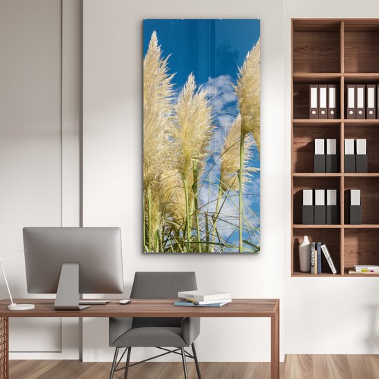 MuchoWow® Peinture sur verre 80x160 cm - Peinture sur verre acrylique - Herbe de la pampa - Plante - Nature - Photo sur verre - Peintures