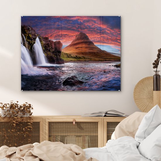 Peinture sur verre - Photo sur verre - Islande - Cascade - Berg - Verre acrylique - Décoration murale - Peinture cascade - Peinture sur verre - 80x60 cm - Décoration murale