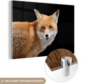 MuchoWow® Glasschilderij 120x80 cm - Schilderij acrylglas - Vos - Dier - Portret - Foto op glas - Schilderijen