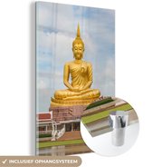 MuchoWow - Glasschilderij - Acrylglas - Buddha beeld - Tempel - Natuur - Muurdecoratie - Glasschilderij binnen - 120x180 cm - Schilderij glas - Wanddecoratie