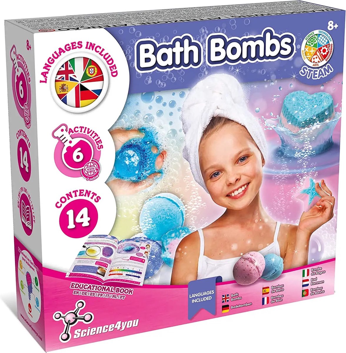 Bath Bombs - Made in Portugal - bruisballen set - leerzame set - Perfect cadeau - cadeau idee - Science Toys for Kids (in 7 languages) - Science Speelgoed voor kinderen - experimenteerdozen - leerzame spellen - breinbrekers - educatieve speelgoed
