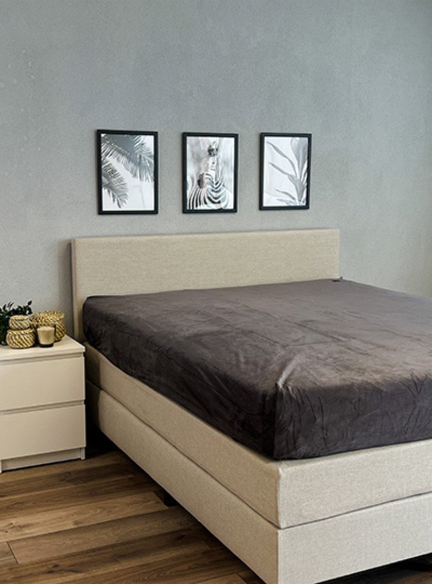 Beau Maison Velvet Velours Hoeslaken Antraciet 90 x 200 + 40 cm hoekhoogte