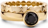 Jonline Schitterende 14K Vergulde Ring Zwarte Onyx Steen inclusief aanschuifring 18.50 mm. (maat 58)