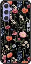 Leuke Telefoonhoesjes - Hoesje geschikt voor Samsung Galaxy A54 - Dark flowers - Backcover zwart - Bloemen - Zwart