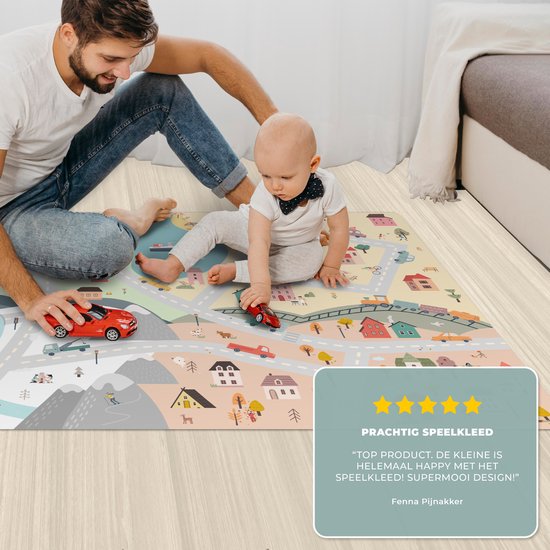LetsPlaymats® Speelmat baby kinderen - Seizoenen - Stad - Huizen - Weg - Kinderen - Auto - Speelkleed van vinyl - Speeltapijt - Antislip - 105x70 cm van LetsPlaymats® — afbeelding 4