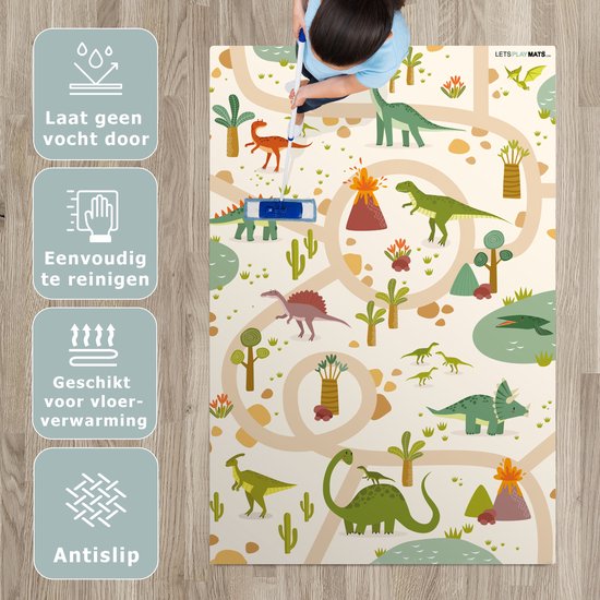 LetsPlaymats® Speelmat baby kinderen - Dino - Groen - Natuur - Kinderen - Design - Speelkleed van vinyl - Speeltapijt - Antislip - 120x180 cm van LetsPlaymats® — afbeelding 3