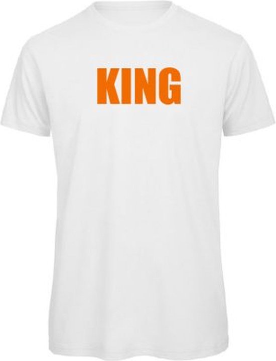 T-shirt wit S - King - soBAD. - Koningsdag - Oranje shirt dames - Oranje shirt heren - Unisex - Regular fit