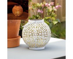 Gadgy Solar Lantaarn Rond Wit - Solar Tuinverlichting op Zonneenergie - Led Buitenverlichting met dag/nacht Sensor - Tuinlantaarn - Hanglamp - 20 x Ø17.5 cm
