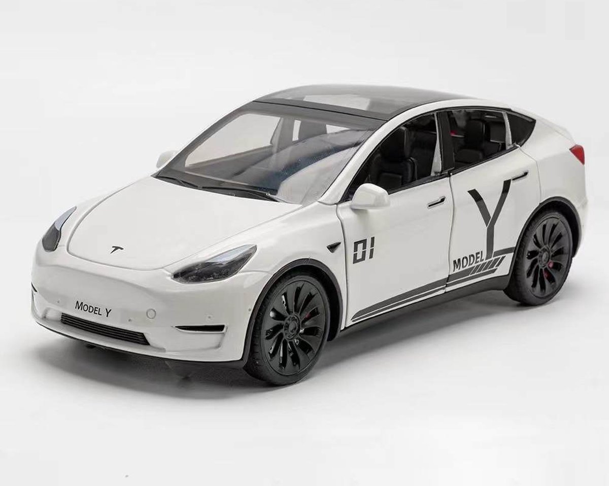 Nezr® Auto Speelgoed Jongens - Tesla Model Y - Modelauto - Geluid en Licht - 1:24 - Wit