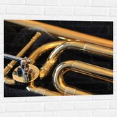 Muursticker - Gouden Details van Blaasinstrument - 80x60 cm Foto op Muursticker