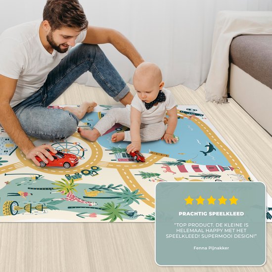 LetsPlaymats® Speelmat baby kinderen - Reuzenrad - Stad - Dieren - Auto - Kinderen - Speelkleed van vinyl - Speeltapijt - Antislip - 90x135 cm van LetsPlaymats® — afbeelding 4