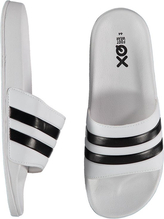 XQ - Slippers Homme - Rayures - Wit/ Zwart - Chaussons de bain hommes