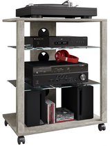VCM Hifi-meubilair Roll Rack kabinet Phono mobiele plank Glas Rolbare Phono Media Shelf Folas