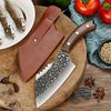 foto van Bbq Vleesmes Van Hoogwaardig Carbon Staal - Handgesmeden Japans Vleesmes - Outdoor Cooking - Keukenmes - Lederen Hoes - Vis Fileermes - Slagersmes - Koksmes