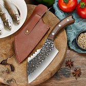 Couteau à découper pour barbecue en acier au carbone de haute qualité - Couteau à découper japonais forgé à la main - Cuisine en Plein air - Couteau de cuisine - Housse en cuir - Couteau à fileter le poisson - Couteau de boucher - Couteau de chef