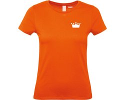 Dames T-shirt Kroontje klein wit | Koningsdag kleding | oranje t-shirt | Oranje dames | maat M