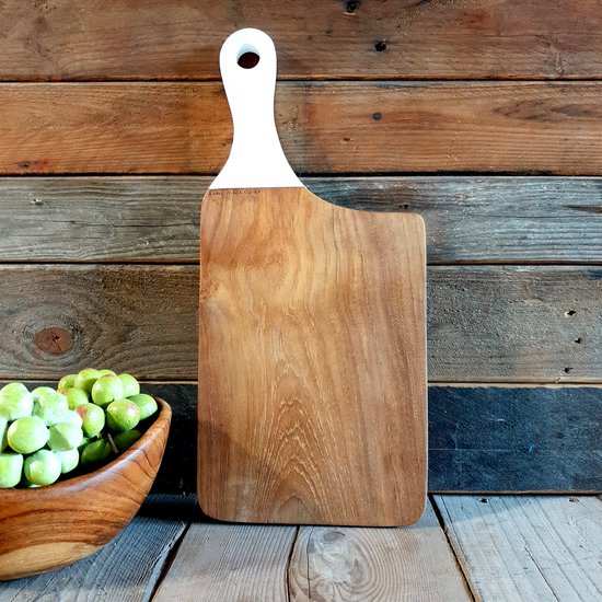 Houten ontbijtplank -snijplank Cleaver - Broodplank met wit handvat 38 cm,  en... | bol