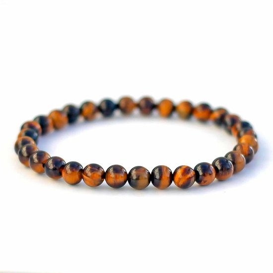 Bixorp Gems Bracelet Oeil de Tigre Perles 6mm - Bracelets de perles Précieuses - 18cm