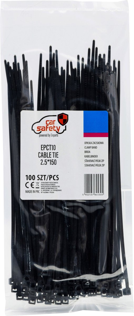 Tiewraps kabelbinders - 2,5x150mm - zwart - 100 stuks