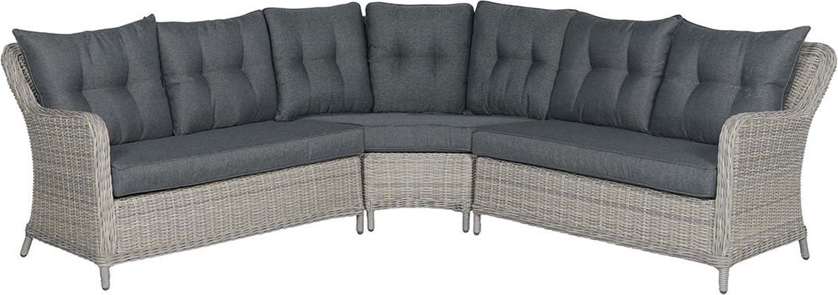 Tuinbank in wolkengrijs met eettafel en loungestoelen van Garden Impressions.
