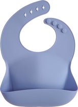Bavoir bébé en silicone MUSHIE avec plateau de collecte | Poudre bleue | Sans phtalate BPA| lavable | SALOPETTE |