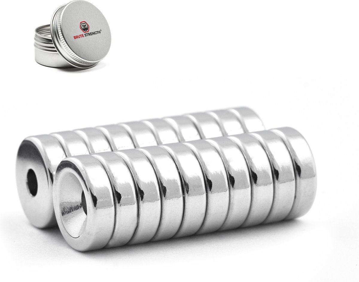 Brute Strength - Super sterke ring magneten - Rond - 15 x 4 mm met 4 mm gat - 20 Stuks - Neodymium magneet sterk