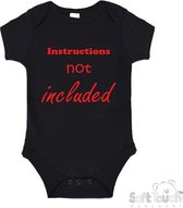 100@ katoenen Romper "Instructions not included" Unisex Katoen Zwart/rood Maat 56/62