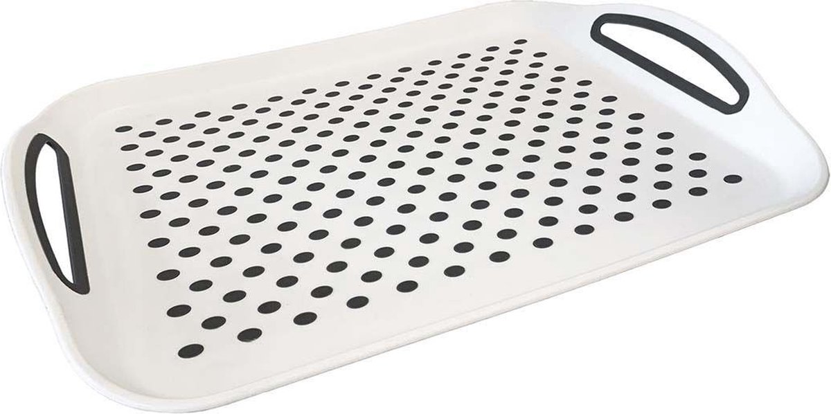 Dienblad Rechthoekig - Anti-slip Dienblad - Diep dienblad met antislip - Met handvatten - 40,5 x 28,5 x 4.5 Cm - Wit