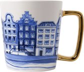 mug maisons du canal - porcelaine - Heinen Delft bleu - blanc - bleu - or