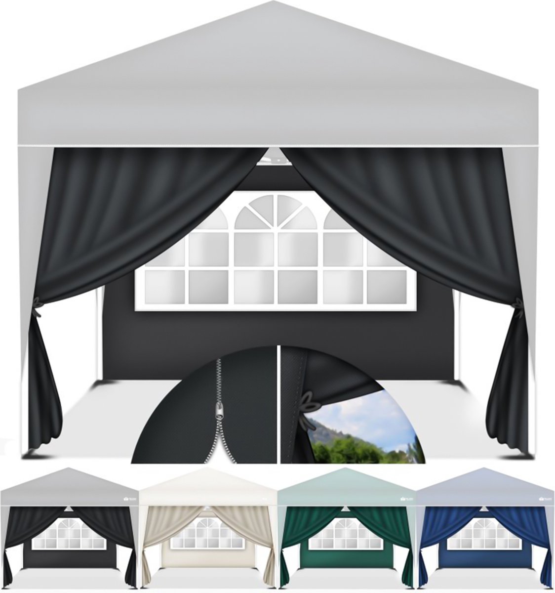 Sekey Set Van 2 Paviljoen Zijpanelen Met Ritssluiting - Waterdicht Voor 3x3m Tent