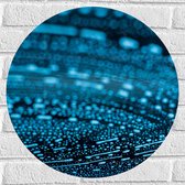 Muursticker Cirkel - Blauwe Strepen en Stippen in Vorm van Cirkel op Zwarte Ondergrond - 50x50 cm Foto op Muursticker