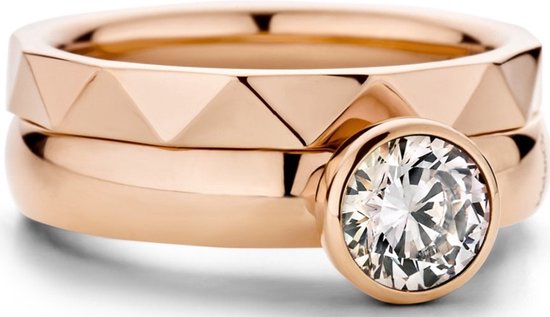 Jonline Beautiful 14K Rosé Ring with Zirconia Stone, y compris l'anneau d'empilage 16,50 mm. (taille 52)