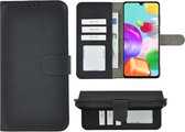 Geschikt voor Samsung A31 hoesje - A31 Bookcase - Wallet Effen Cover Zwart