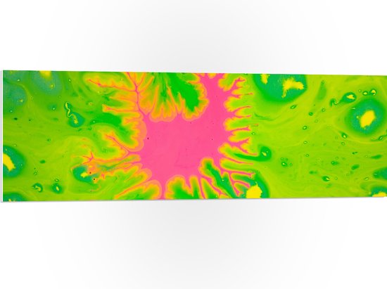 PVC Schuimplaat - Abstracte Roze Vlek in Groen Bevlekte Omgeving - 120x40 cm Foto op PVC Schuimplaat (Met Ophangsysteem)