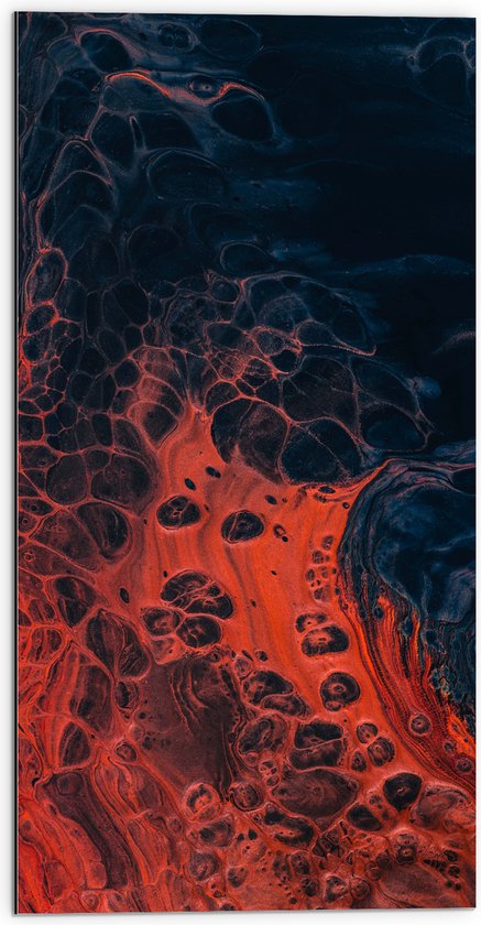 Dibond - Blauw met Oranje Verfmix - 50x100 cm Foto op Aluminium (Met Ophangsysteem)