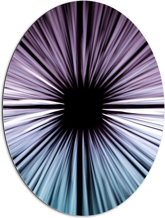 Dibond Ovaal - Abstracte Strepen in Paars en Blauw tegen Zwart Doek - 60x80 cm Foto op Ovaal (Met Ophangsysteem)