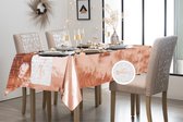 Feest/verjaardag tafelkleed met tafelloper op rol - wit/rose goud - Happy birthday tekst