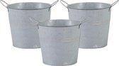 Mega Collections Emmer/plantenpot/bloempot - 3x - zink - lichtgrijs - D16 x H14 cm