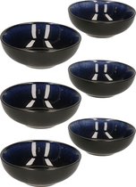 Svenska living tapas schaaltjes - 6x - zwart/donkerblauw - aardewerk - 12 x 4 cm