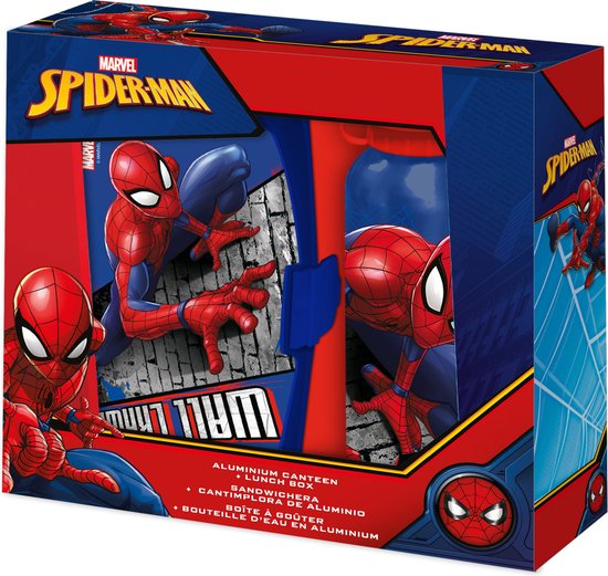 Marvel Spiderman lunchbox set voor kinderen - 2-delig - rood - aluminium/kunststof - lunchtrommel - Lunchset - Schoolset