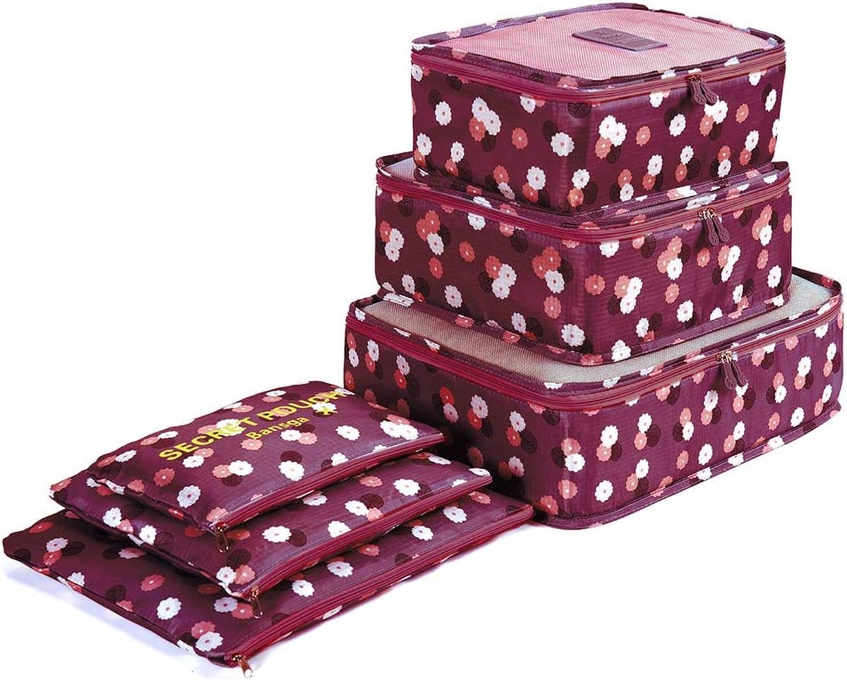 Set van 6 kledingtassen, Wine Flower2