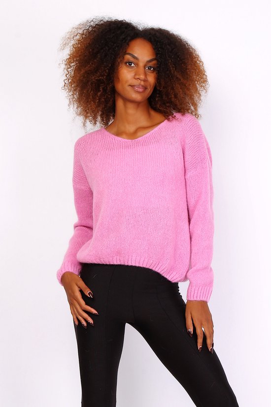 ZACHTE TRENDY PULL-OVER MET DUBBELE V-HALS NEW SENSATION (TUI)PASTELROZE