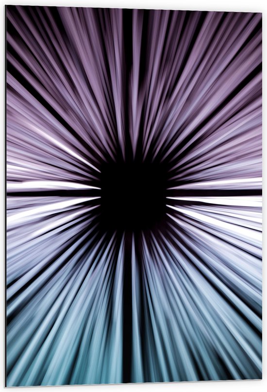 Dibond - Abstracte Strepen in Paars en Blauw tegen Zwart Doek - 60x90 cm Foto op Aluminium (Met Ophangsysteem)