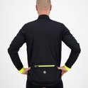 Zwarte fietsjas met fluo-gele accenten op de manchetten en een rits op de achterzak. Rogelli logo.