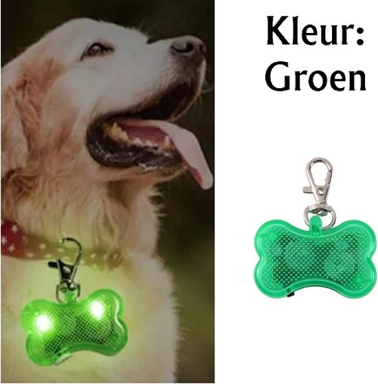 Foto: Led verlicht botje met clip voor honden halsband groen 