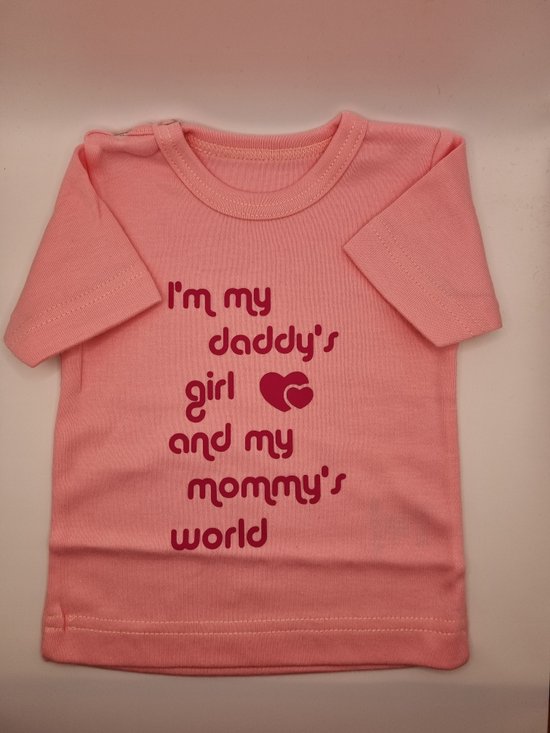 Shirt daddy's little girl - mommy's world - klein meisje - papa - mama - geboorte - kraam cadeau - korte mouw - maat 74/80