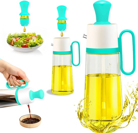 TrendPlain Oliedispenser, oliefles, 2-in-1 dispenser en spray, voor olijfolie en azijn, 470 ml, BPA-vrij, voor de keuken, barbecue, salades - Zwart & Wit