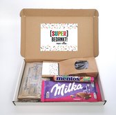 Cadeau de boîte aux lettres de remerciement - Merci pour tout - Chocolat confettis Milka - Popcorn - Mentos - Mélange de réglisse - Cadeau