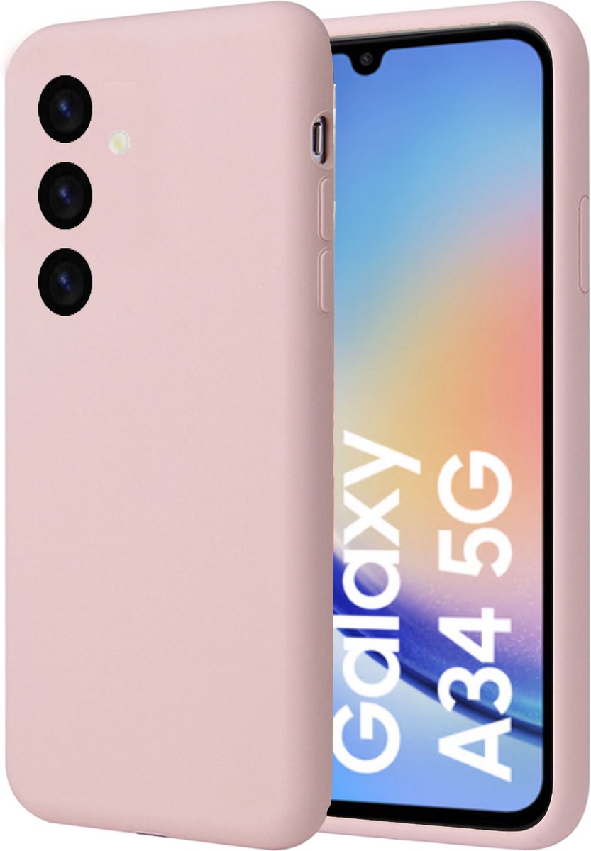 Geschikt voor Samsung A34 Hoesje - Suède Back Cover Case Rose