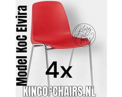 King of Chairs -set van 4- model KoC Elvira rood met verchroomd onderstel. Kantinestoel stapelstoel kuipstoel vergaderstoel tuinstoel kantine stoel stapel kantinestoelen stapelstoelen kuipstoelen stapelbare keukenstoel Helene eetkamerstoel